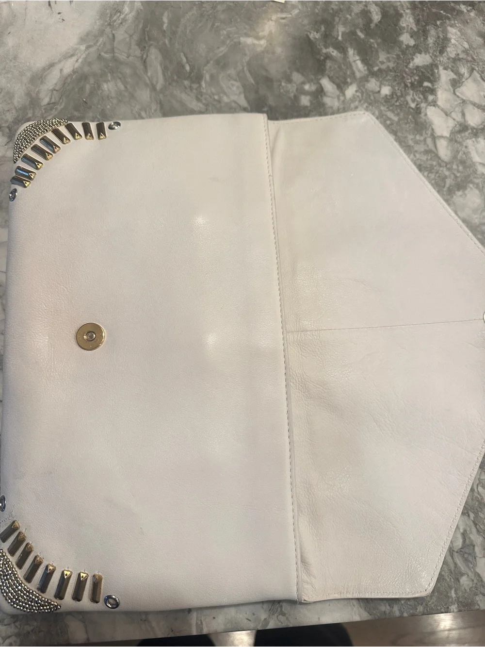 Ash White Envelope Clutch with Gold & Silver Stud Embellishments
